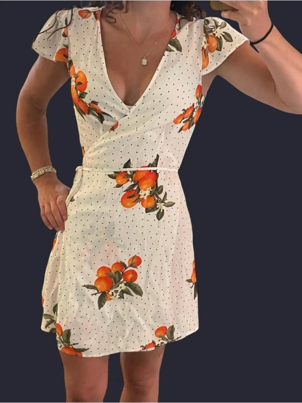 Forever 21 White Mini Wrap Dress with Orange Floral Print